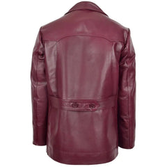 Men Burgundy Leather Peacoat 