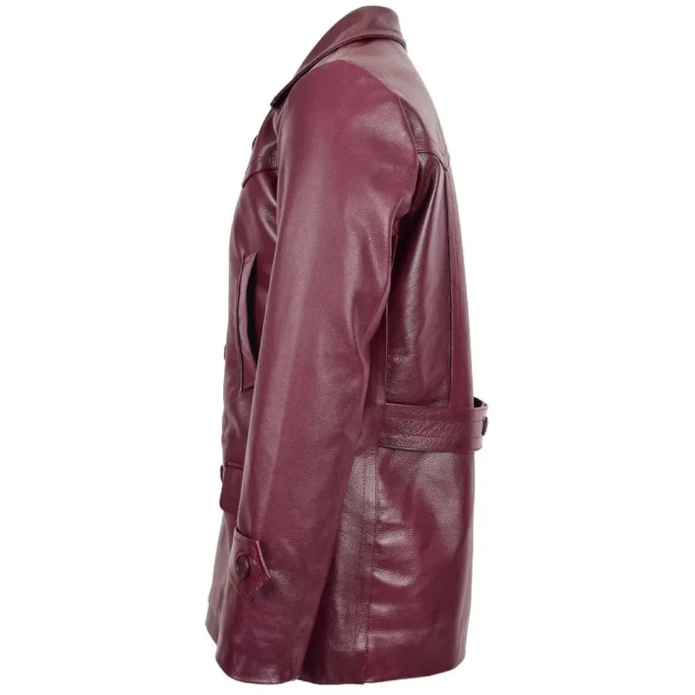 Men Burgundy Leather Peacoat 