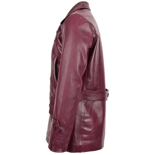 Men Burgundy Leather Peacoat 