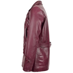Men Burgundy Leather Peacoat 