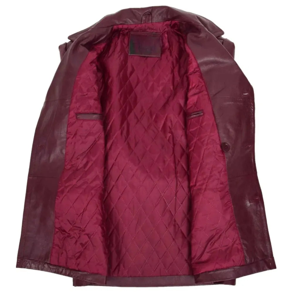 Men Burgundy Leather Peacoat 
