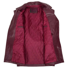 Men Burgundy Leather Peacoat 