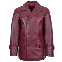 Men Burgundy Leather Peacoat 