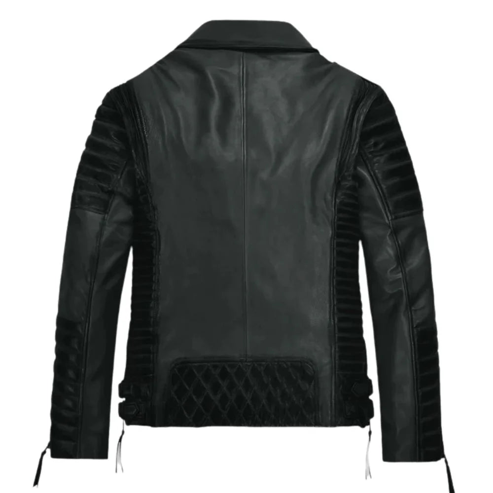 Men Charcoal Quilted Leather Jacket