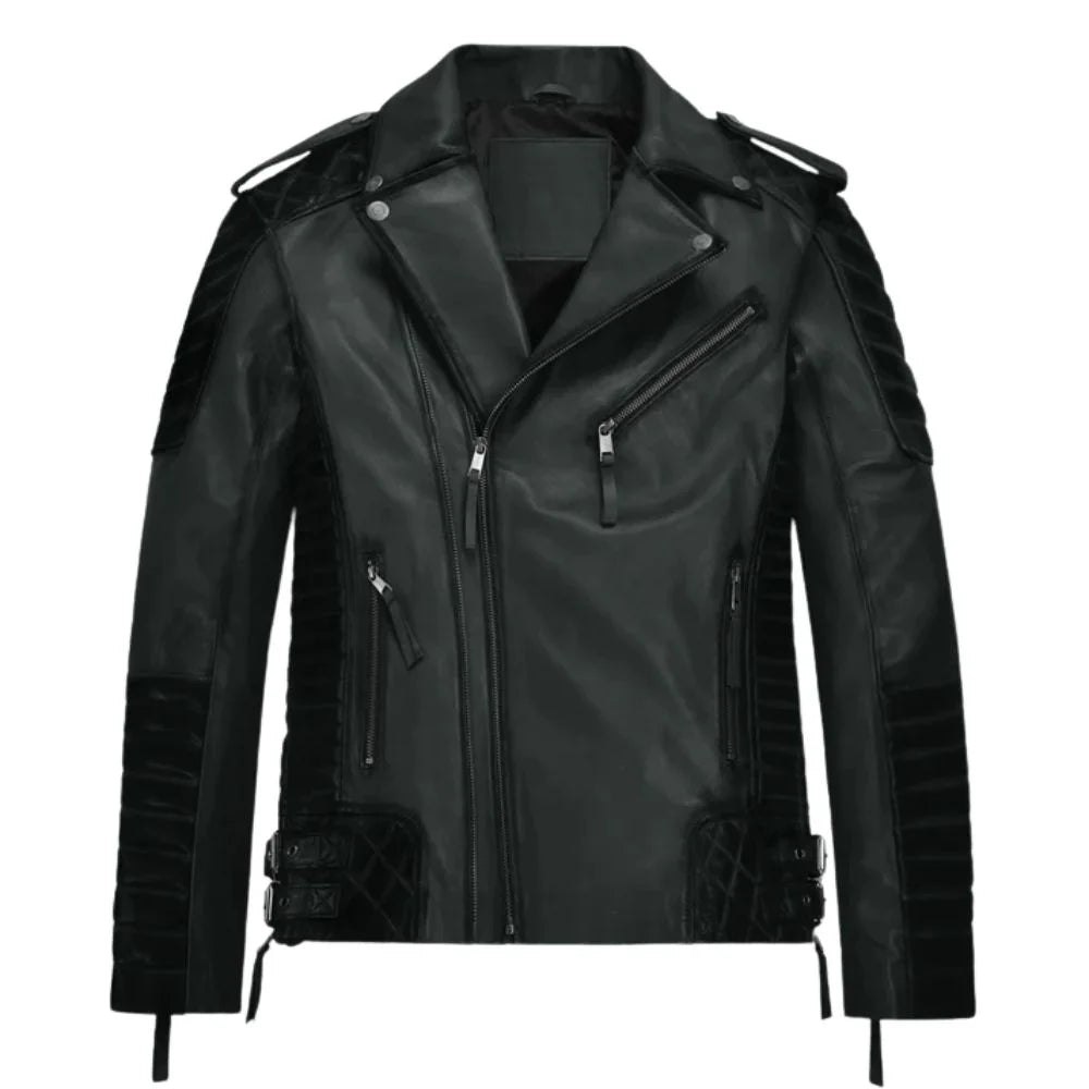 Men Charcoal Quilted Leather Jacket