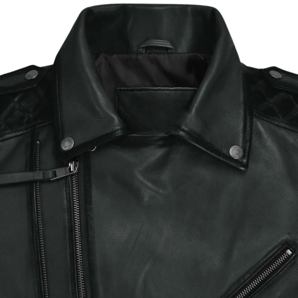 Men Charcoal Quilted Leather Jacket