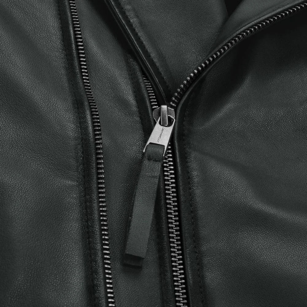 Men Charcoal Quilted Leather Jacket