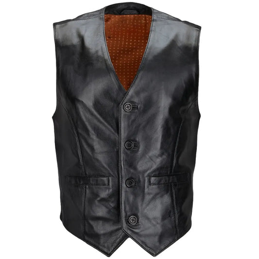 Men Classic Ashwood Black Leather Vest 