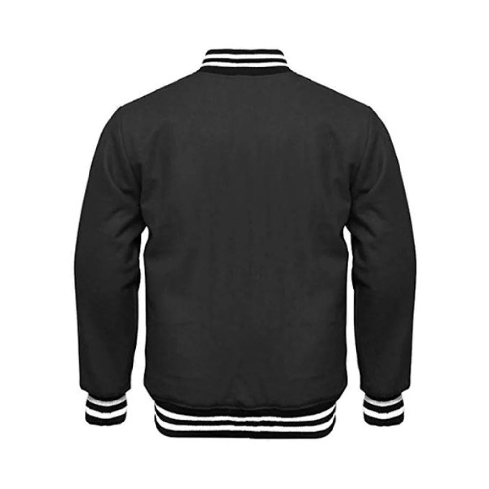 Men Classic Black Fleece Varsity Jacket