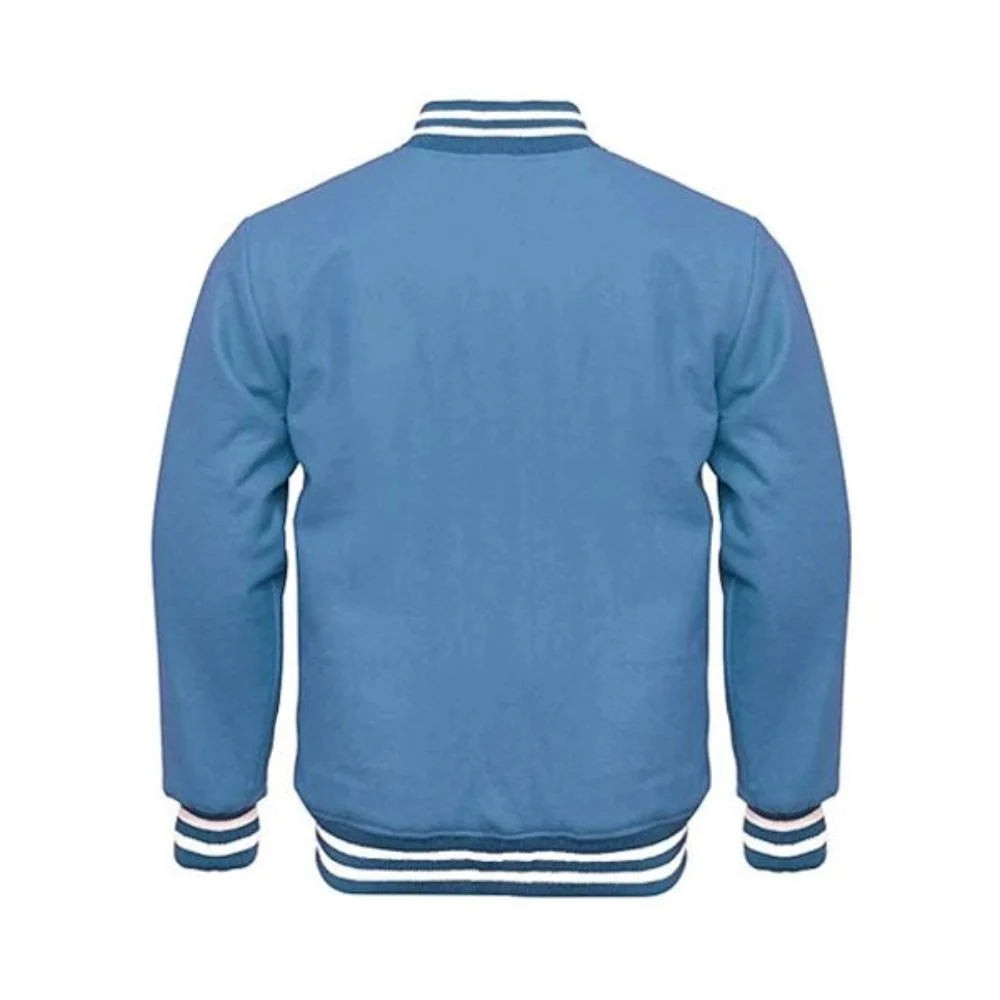 Men Classic Blue Fleece Varsity Jacket