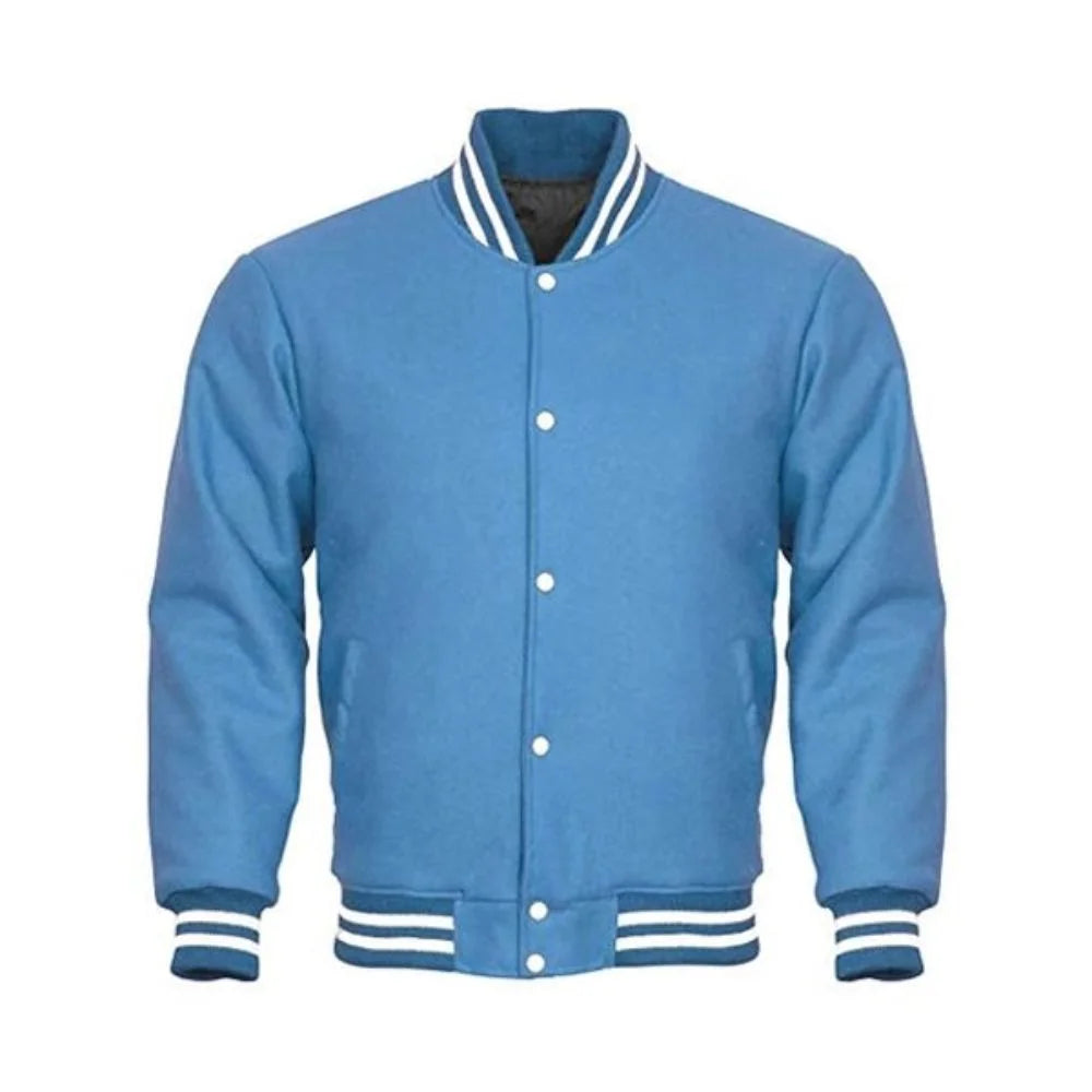 Men Classic Blue Fleece Varsity Jacket