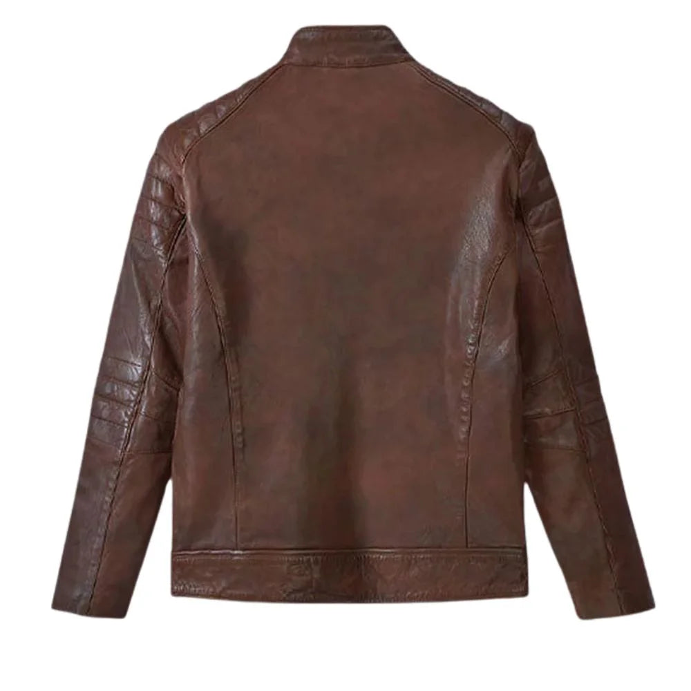 Men Classic Brown Quilted Leather Jacket