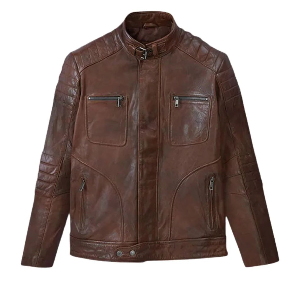 Men Classic Brown Quilted Leather Jacket