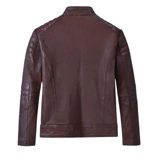 Men Classic Burgundy Quilted Leather Jacket