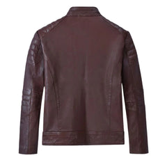 Men Classic Burgundy Quilted Leather Jacket