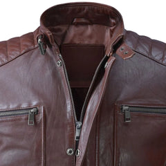 Men Classic Burgundy Quilted Leather Jacket