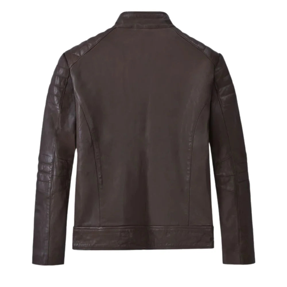 Men Classic Dark Brown Quilted Leather Jacket
