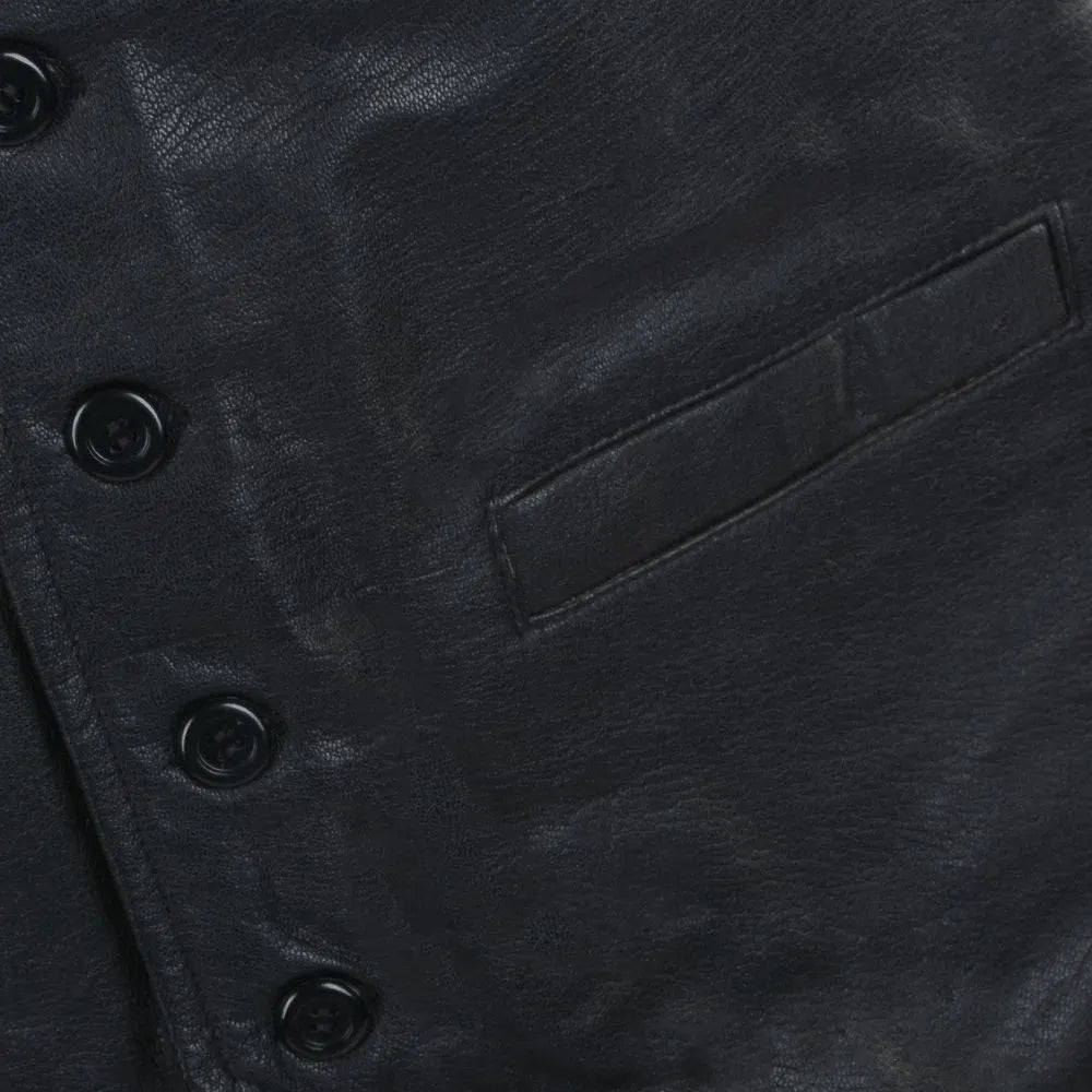 Men Classic Leather Black Genuine Leather Vest 