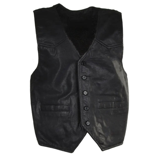 Men Classic Leather Black Genuine Leather Vest 