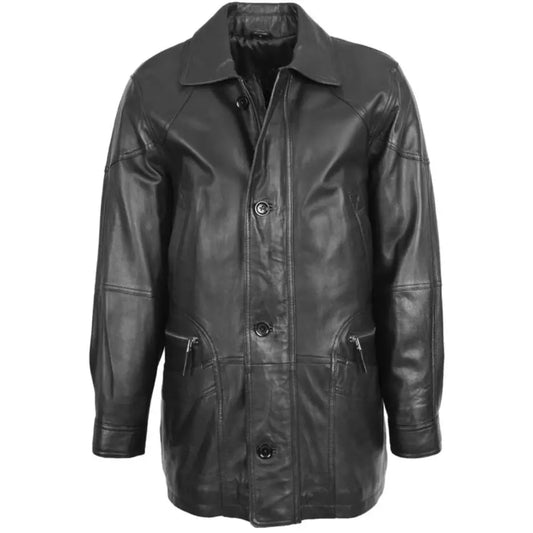 Men Classic M2 Black Leather Winter Coat 