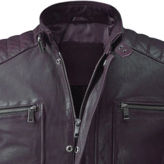 Men Classic Purple Quilted Leather Jacket