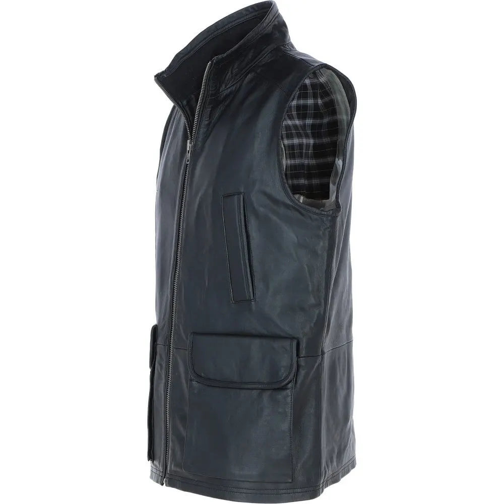 Men Classic Zip-Up Hand Made Black Leather Vest
