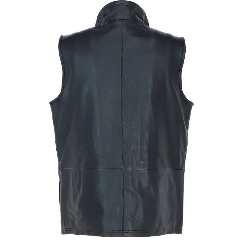 Men Classic Zip-Up Hand Made Black Leather Vest