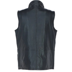 Men Classic Zip-Up Hand Made Black Leather Vest