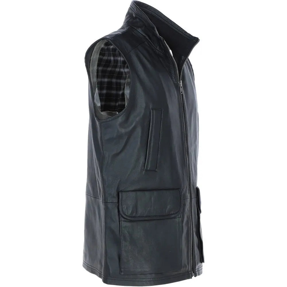 Men Classic Zip-Up Hand Made Black Leather Vest