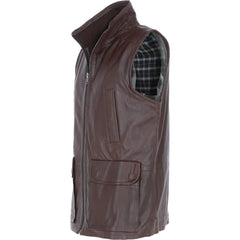 Men Classic Zip Up Light Brown Leather Vest 