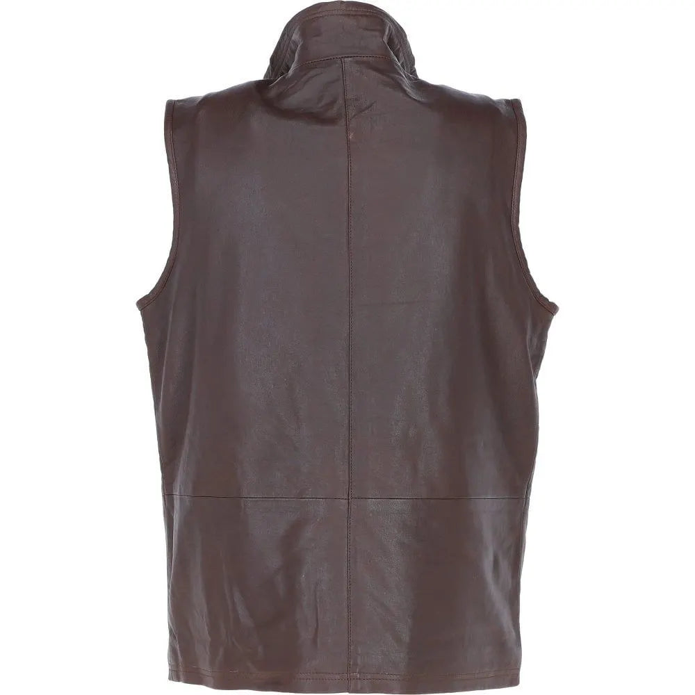 Men Classic Zip Up Light Brown Leather Vest 