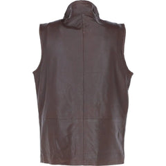 Men Classic Zip Up Light Brown Leather Vest 