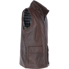 Men Classic Zip Up Light Brown Leather Vest 