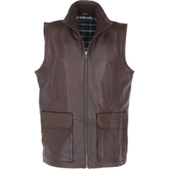 Men Classic Zip Up Light Brown Leather Vest 