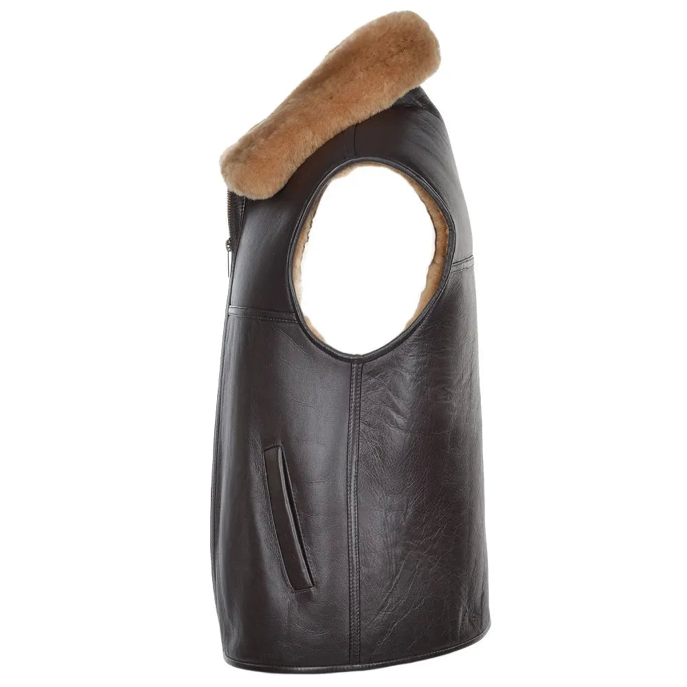 Men Dark Brown Aviator RAF Shearling Vest 