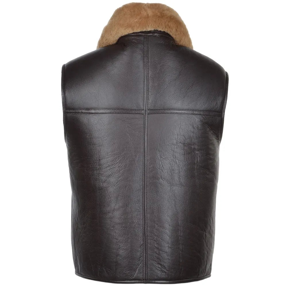 Men Dark Brown Aviator RAF Shearling Vest 