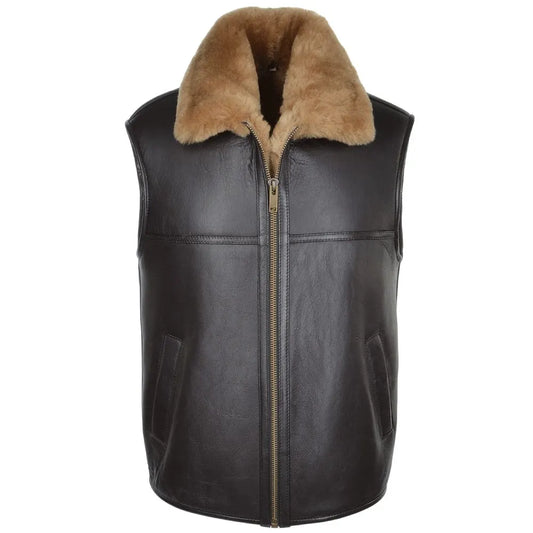Men Dark Brown Aviator RAF Shearling Vest 
