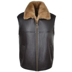 Men Dark Brown Aviator RAF Shearling Vest 