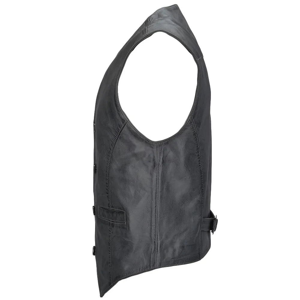 Men Gray Hand Made Leather Vest 