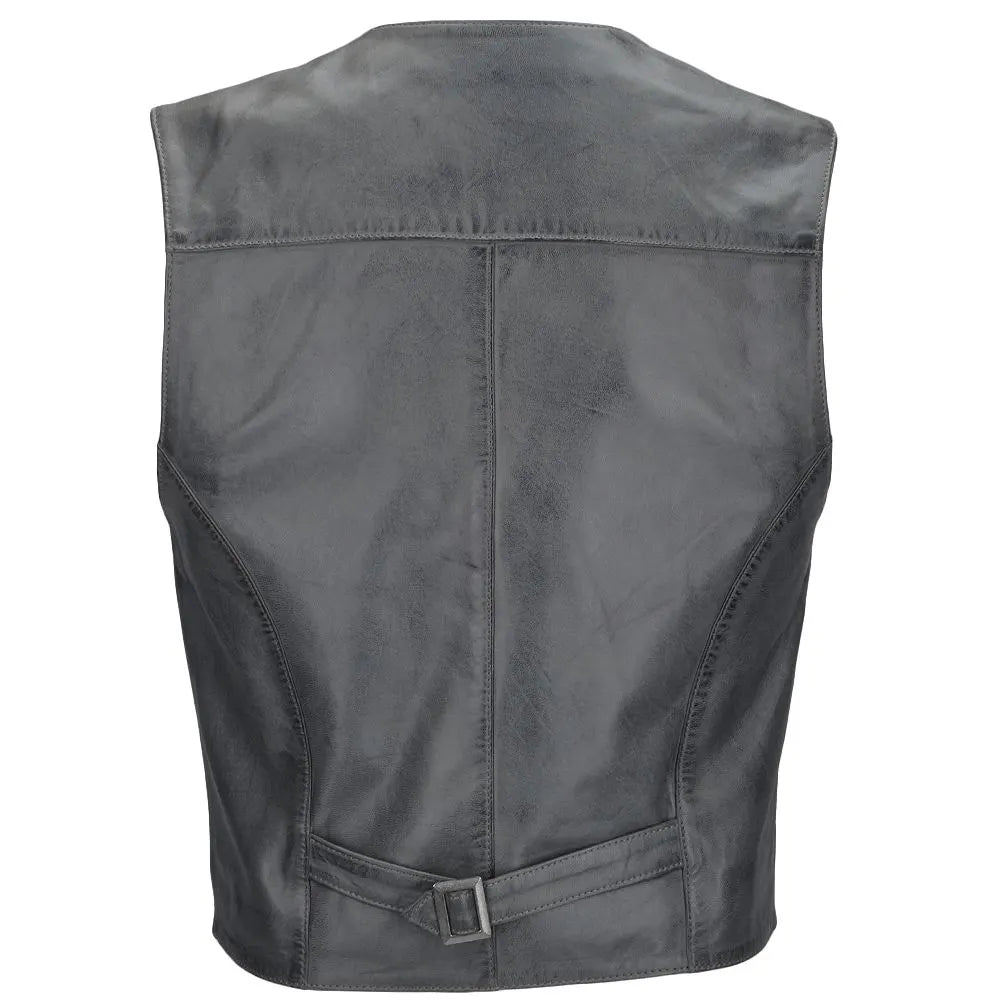 Men Gray Hand Made Leather Vest 