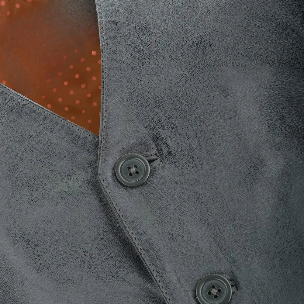 Men Gray Hand Made Leather Vest 