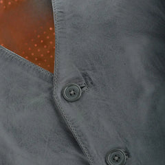 Men Gray Hand Made Leather Vest 
