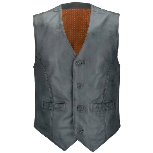 Men Gray Hand Made Leather Vest 