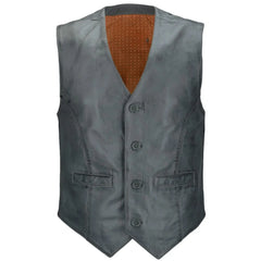 Men Gray Hand Made Leather Vest 