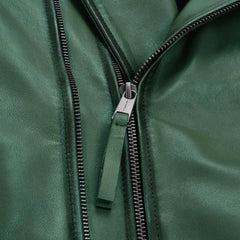 Men Green Quilted Leather Jacket