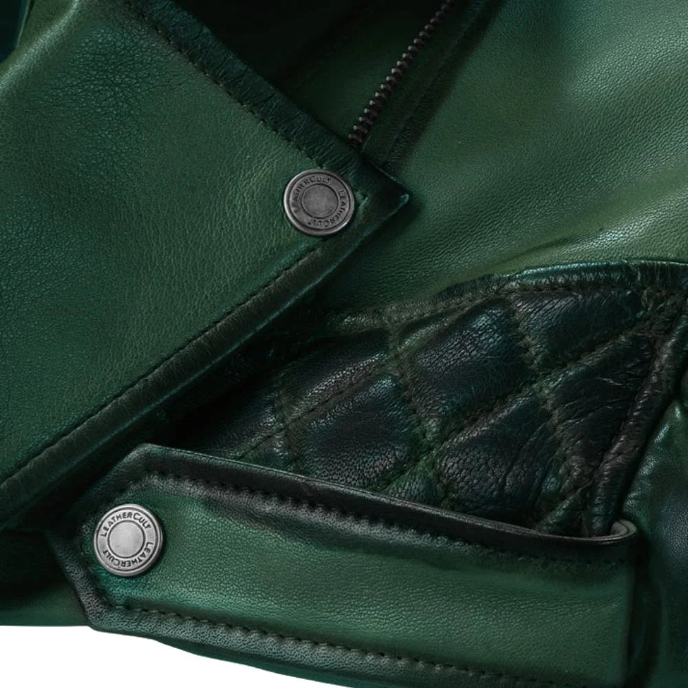 Men Green Quilted Leather Jacket