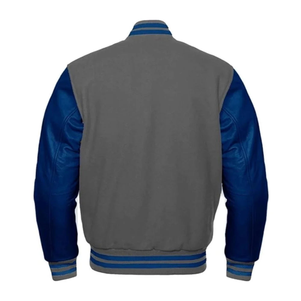Men Grey and Blue Varsity Jacket