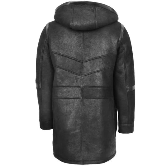 Men's Leather Black Winter Duffle Coat
