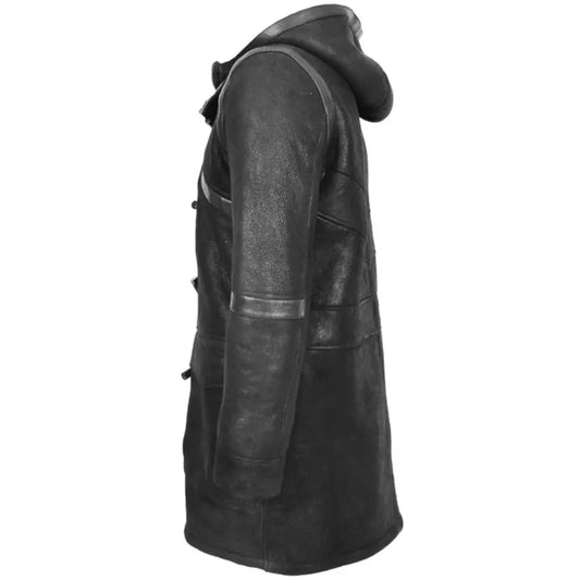 Men Leather Black Winter Duffle Coat
