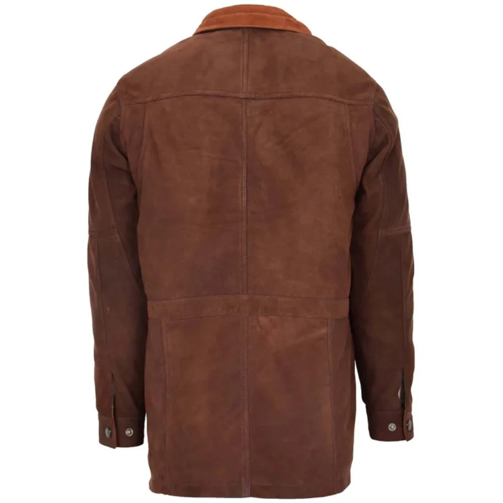Men Leather Brown Nubuck Winter Coat 